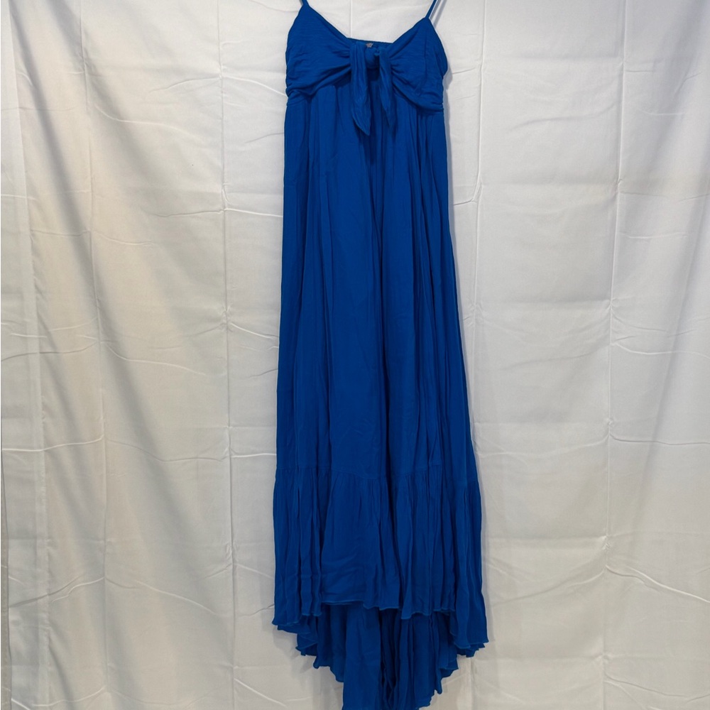 Free People Bright Blue Spaghetti Strap Maxi Dress with Front Knot